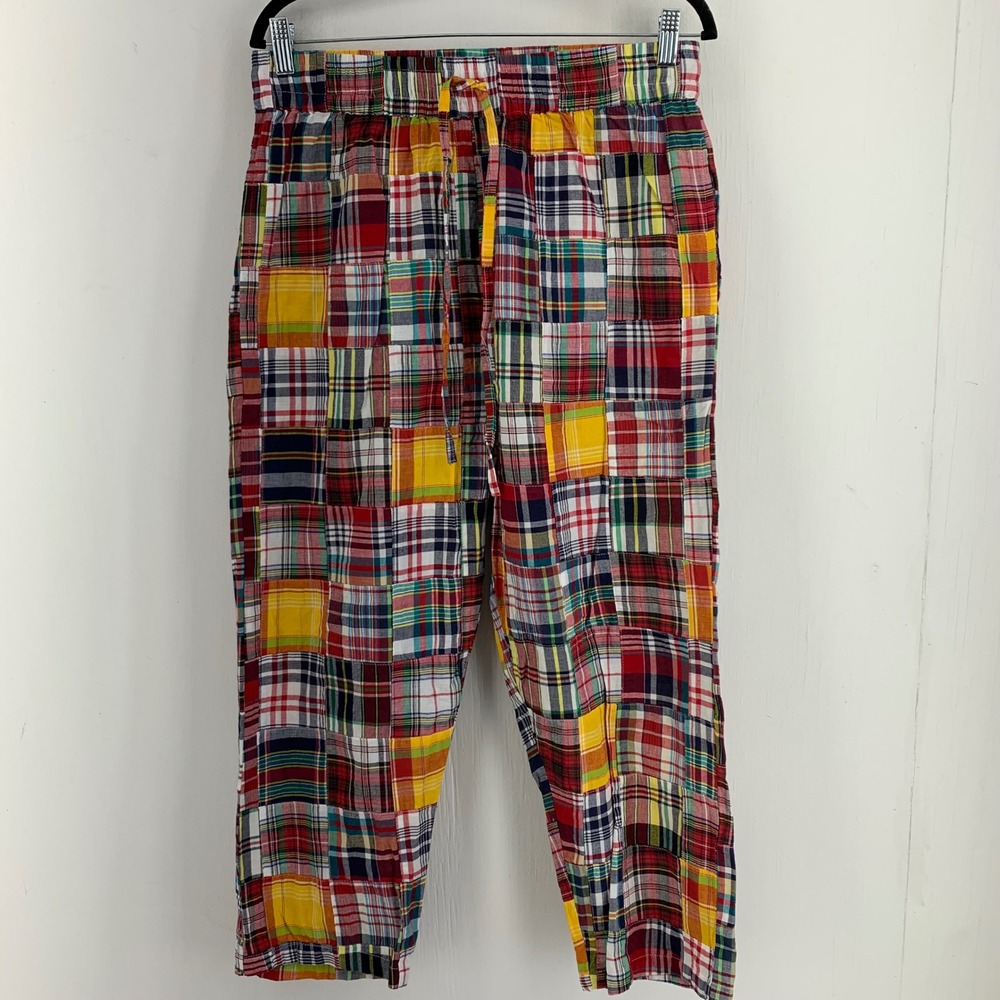 Collections Etc Patchwork Plaid Madras Cotton Pants Multicolor Elastic Waist L
